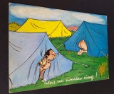 Camping-Carte poștală vintage umoristică franțuzească, Circulata, Franta, Printata