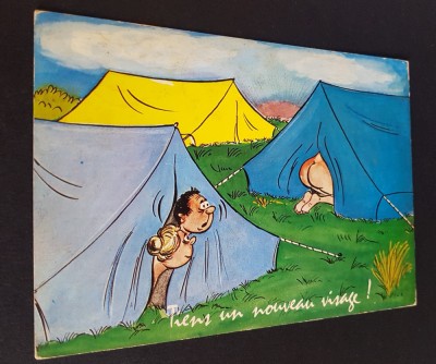 Camping-Carte poștală vintage umoristică franțuzească foto