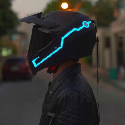 Set 2 benzi LED pentru iluminare casca moto, culoare alba, telecomanda cu fir, alimentare baterii foto