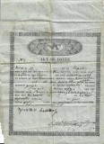 A3151N Act de botez, ortodox, anul 1855, dat de preotul satului Borăscu, județul Gorj, limba rom&acirc;nă cu caractere chirilice