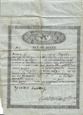 A3151N Act de botez, ortodox, anul 1855, dat de preotul satului Borăscu, județul Gorj, limba rom&amp;acirc;nă cu caractere chirilice foto