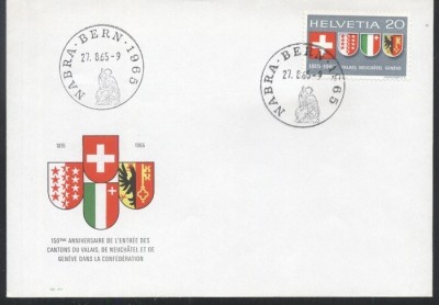 Switzerland 1965 Wallis, Neuenburg, Geneva, FDC K.358 foto