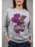 Bluză Sport Damă Ginevra, Imprimeu Tigru, Bumbac, Mărime Unică XS-M, Violet
