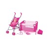 Set Papusa Woodyland Rosie cu Carucior, Patut si Accesorii, 37 cm, 3 ani+