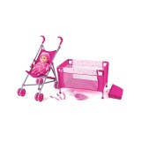Cumpara ieftin Set papusa cu carucior, pat si accesorii