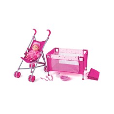 Set papusa cu carucior, pat si accesorii