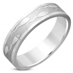Inel din oțel – suprafață lucioasă cu mormoloci gravați, 6 mm - Marime inel: 57