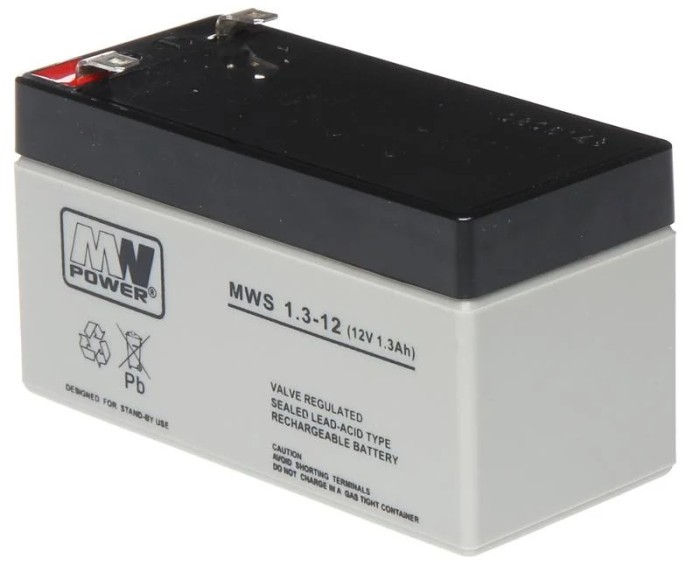 Acumulator AGM 1.3Ah 12V seria MW Power,MWS1.3-12,terminal de conexiune F1,
