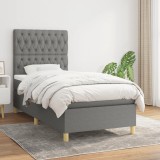 Cumpara ieftin Pat box spring cu saltea, gri &icirc;nchis, 90x200 cm, textil