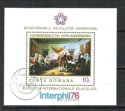 Romania 1976 American Revolution Bicentennial, perf. sheet, used Z.011 foto