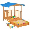 Casuta Joaca Copii cu Groapa Nisip vidaXL, Lemn Brad, Albastru, Protectie UV, 130x130x143 cm