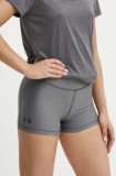 Under Armour pantaloni scurti femei, culoarea gri, neted, high waist