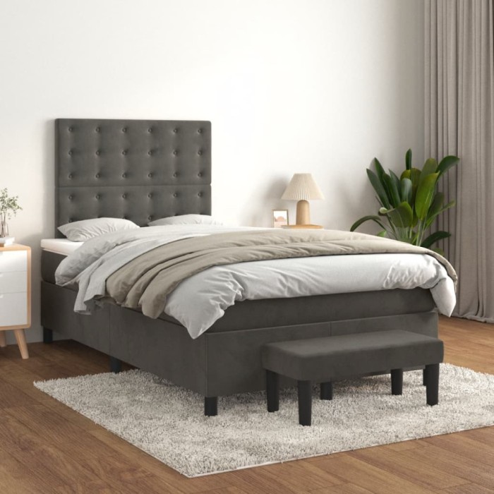 vidaXL Pat box spring cu saltea, gri &icirc;nchis, 120x200 cm, catifea 3138074