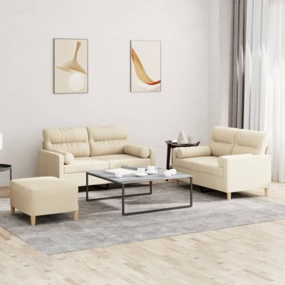 vidaXL Set de canapele cu perne, 3 piese, crem, textil 3201594 foto