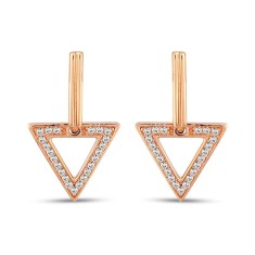 Cercei din aur de 14k, model triunghi, cu piatră de zirconiu