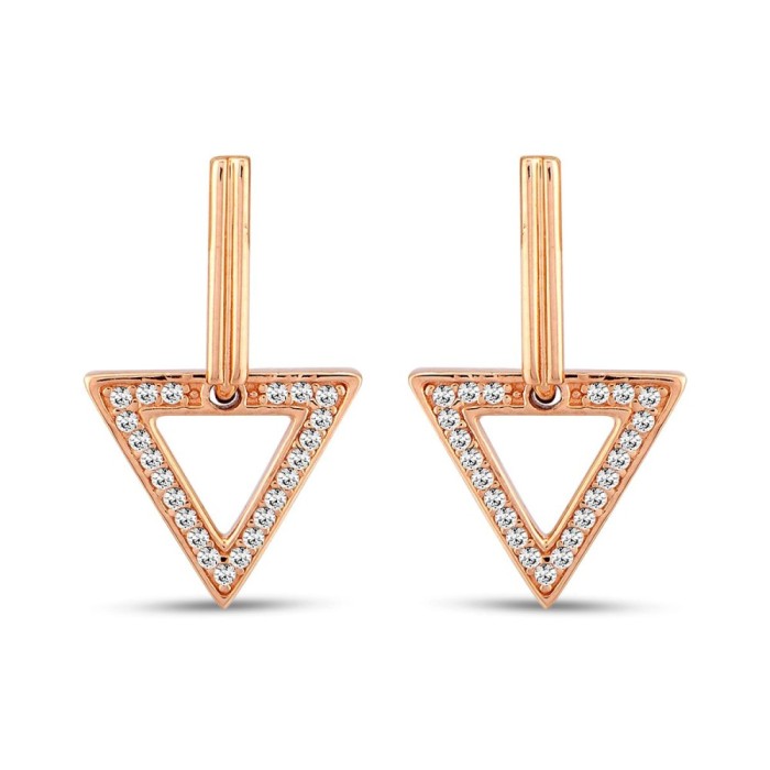 Cercei din aur de 14k, model triunghi, cu piatră de zirconiu