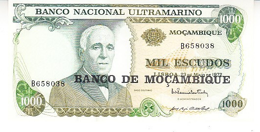 M1 - Bancnota foarte veche - Mozambic - 1000 escudos - 1972