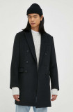 Cumpara ieftin Bruuns Bazaar palton din lana culoarea negru, de tranzitie, cu doua randuri de nasturi
