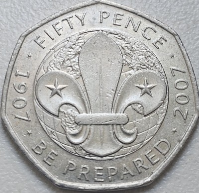 50 pence 2007 Marea Britanie, Scouting Movement, km#1073 foto