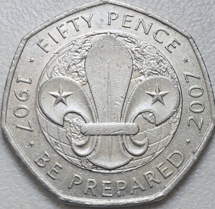 50 pence 2007 Marea Britanie, Scouting Movement, km#1073