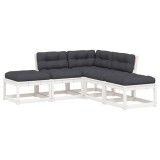 Set canapele de gradina cu perne 5 piese alb lemn masiv de pin