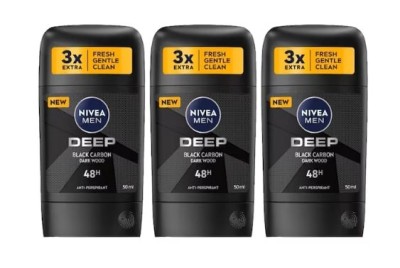 Set 3 x Deodorant Stick Nivea Men 50ml, Deep Black Carbon Dark Wood, Anti-urme albe, revirgorant, prospetime de durata, protectie 48h foto