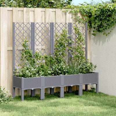 vidaXL Jardinieră de grădină cu spalier, gri, 160x40x142 cm, PP foto