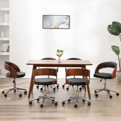 vidaXL Scaune pivotante, 6 buc. negru, lemn curbat &amp;amp; piele ecologică foto