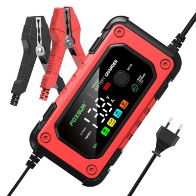 Redresor Auto Digital FOXSUR 12V 7A cu Ecran LED, &amp;Icirc;ncărcare Baterii Auto și Moto 4Ah-140Ah, Funcție de Reparație prin Impulsuri, Protecție Supratensiu foto