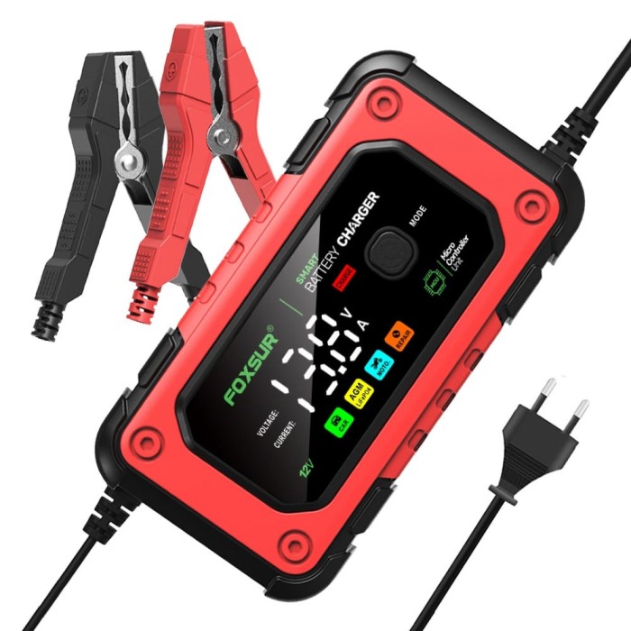 Redresor Auto Digital FOXSUR 12V 7A cu Ecran LED, &Icirc;ncărcare Baterii Auto și Moto 4Ah-140Ah, Funcție de Reparație prin Impulsuri, Protecție Supratensiu