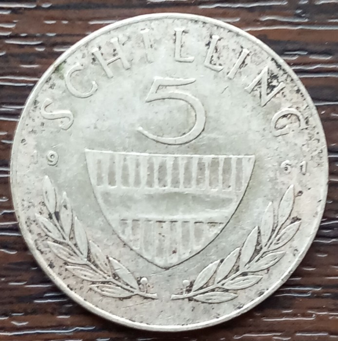 (A990) MONEDA DIN ARGINT AUSTRIA - 5 SCHILLING 1961, CALUL LIPIZZAN, 5,2 GRAME, PURITATE 640