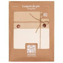 Lenjerie de pat pentru bumbac organic 2 persoane Square Nature, 200TC, crem/bej foto