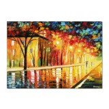 Tablou pictat manual, La ceas de seara prin centrul vechi, stilizat, 70x50cm ulei pe panza, Spectaculos