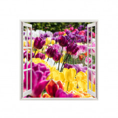 Autocolant decorativ, Fereastra, Arbori si flori, Multicolor, 83 cm, 392ST foto