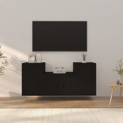 Set dulapuri TV, 3 piese, negru, lemn prelucrat foto