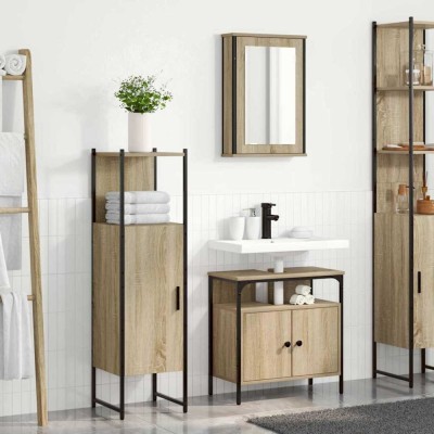 vidaXL Set mobilier baie 3 piese stejar Sonoma lemn prelucrat foto