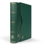 Clasor timbre PREMIUM 32file / 64pagini negre, cu caseta de protectie, verde