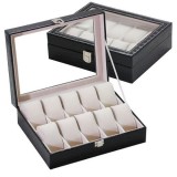 Cumpara ieftin Caseta Ceasuri 10 Spatii Neagra / Maro / Visinie Piele Ecologica CDN008, Watchbox