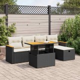 Cumpara ieftin Set mobilier de grădină cu perne, 6 piese, negru, poliratan