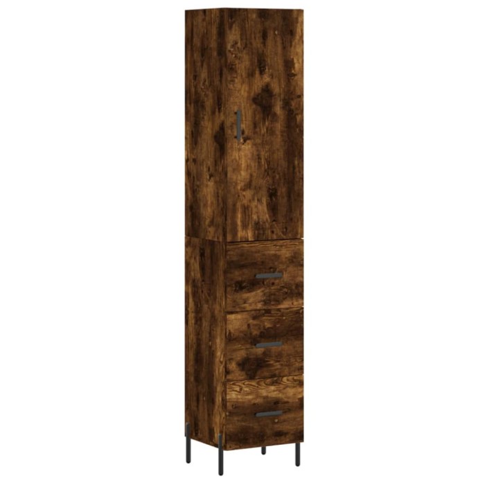 Dulap inalt, stejar fumuriu, 34,5x34x180 cm, lemn prelucrat