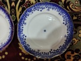 Set farfurii porțelan de șase persoane, alb-albastru, model floral delicat