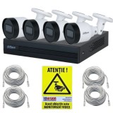 Kit supraveghere IP Dahua 4 camere 5MP IR 30m PoE Microfon, NVR 4 canale PoE 12MP SMD Plus, cabluri + Autocolant Rovision SafetyGuard Surveillance