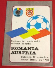 Program meci fotbal ROMANIA - AUSTRIA (10.09.1986)