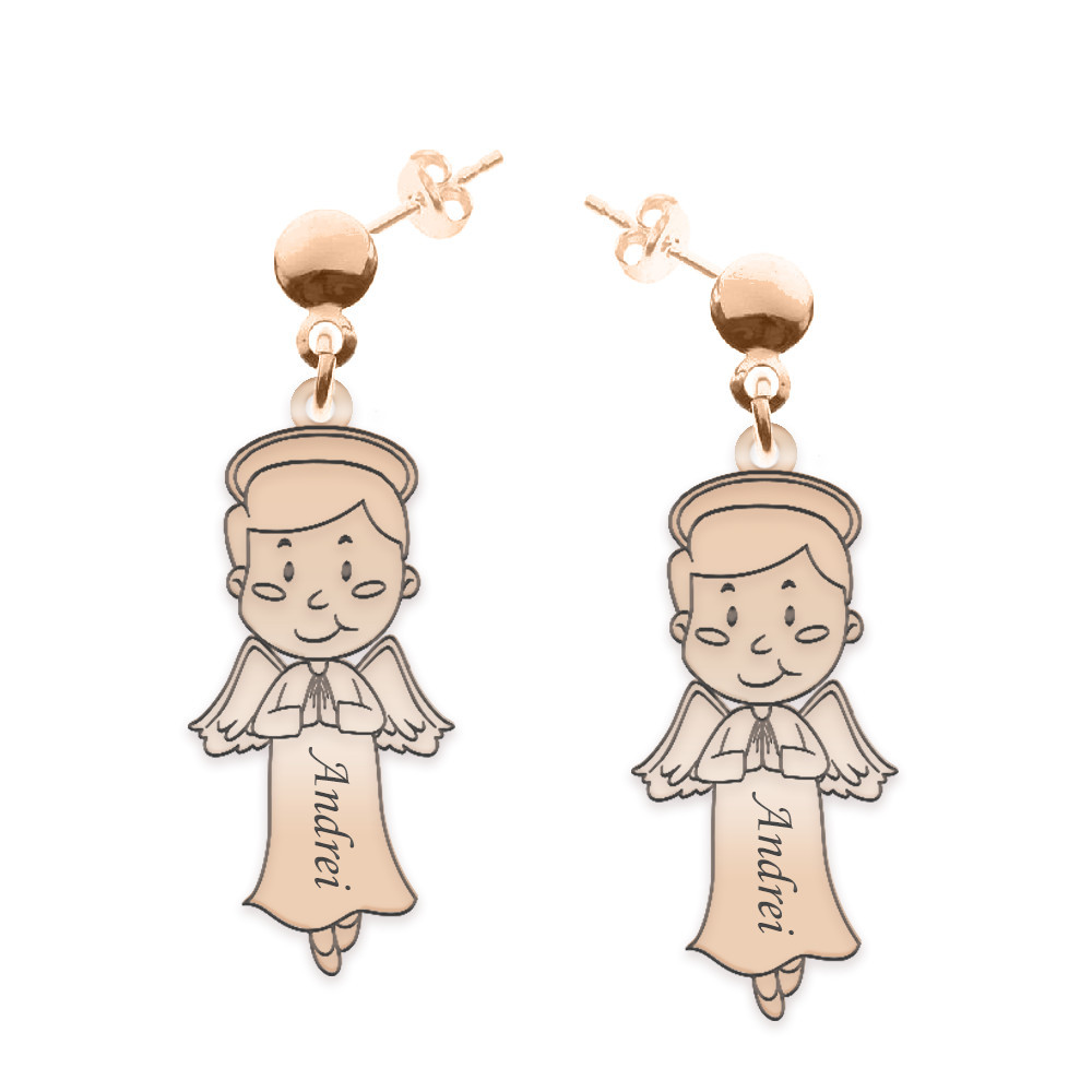 Little Angel - Cercei personalizati baietel ingeras cu tija din argint 925  placat cu aur roz | Okazii.ro