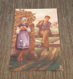 Carte Poștală Veche &ndash; &bdquo;Idylle&quot; Cuplu Rural &icirc;n Peisaj de Toamnă, Ilustrație Romantică de Epocă