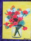 TABLOU PE PANZA CU SASIU NOU 30X40 CM VAS CU FLORI PRET DOAR 20 LEI