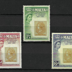 MALTA 1960 ANIVERSARE CENTENAR TIMBRU IN MALTA , SERIE COMPLETA NESTAMPILATA