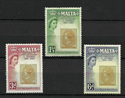 MALTA 1960 ANIVERSARE CENTENAR TIMBRU IN MALTA , SERIE COMPLETA NESTAMPILATA foto