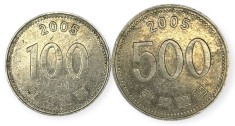 Coreea de Sud , lot 27 - 100 + 500 Won 2005