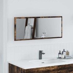 vidaXL Oglindă de Baie LED Stejar Afumat 90x8,5x37 cm Lemn Prelucrat